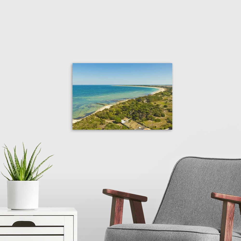 A modern room featuring View east from Le Phare des Baleines at west tip of the island, Ile de Re, Charente-Maritime, France