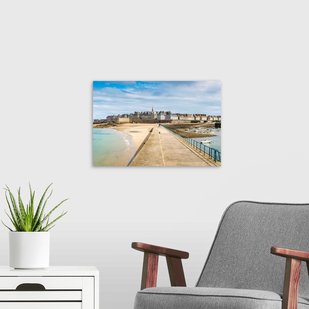 A modern room featuring The town seen from the pier, St. Malo, Ille-et-Vilaine, Brittany, France