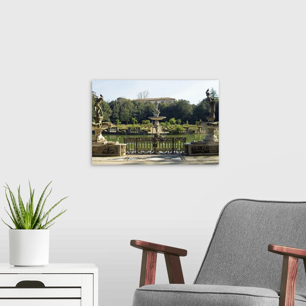 A modern room featuring Vasca dell'Isola, Boboli Gardens, Florence, Tuscany, Italy