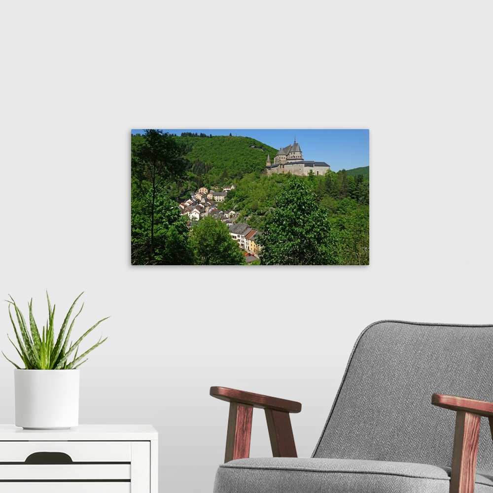A modern room featuring Vianden Castle in the canton of Vianden, Grand Duchy of Luxembourg