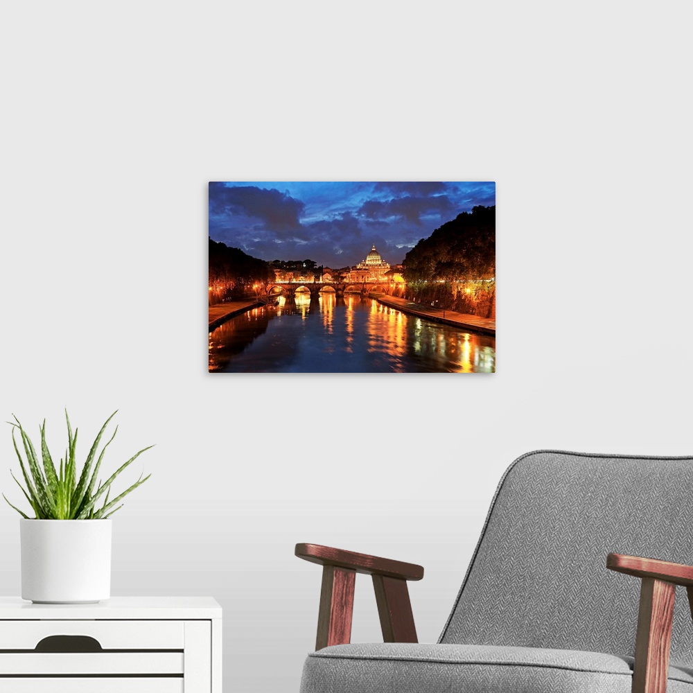 A modern room featuring View across Tiber River towards St. Peter's Basilica, Rome, Lazio, Italy