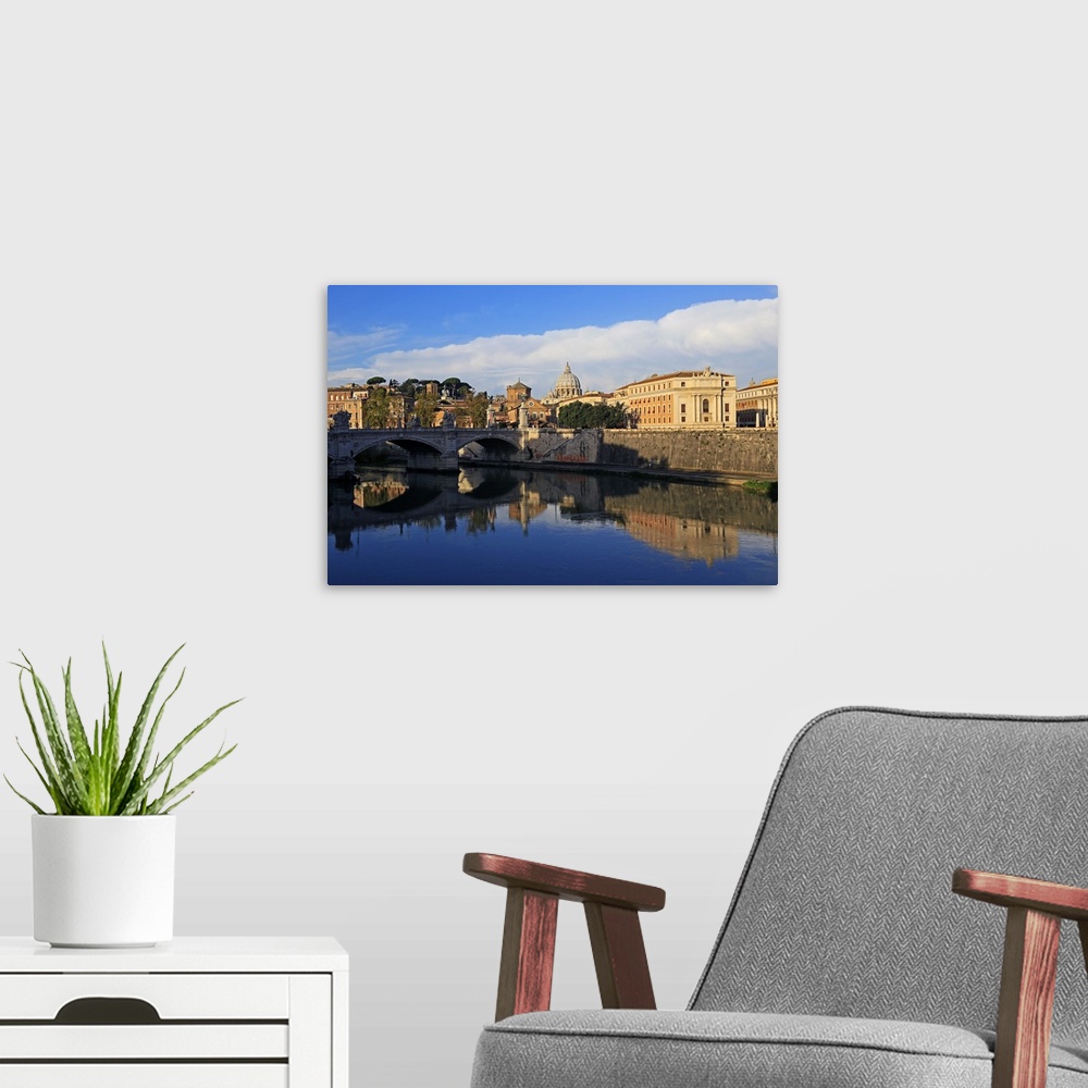 A modern room featuring View across Tiber River towards St. Peter's Basilica, Rome, Lazio, Italy