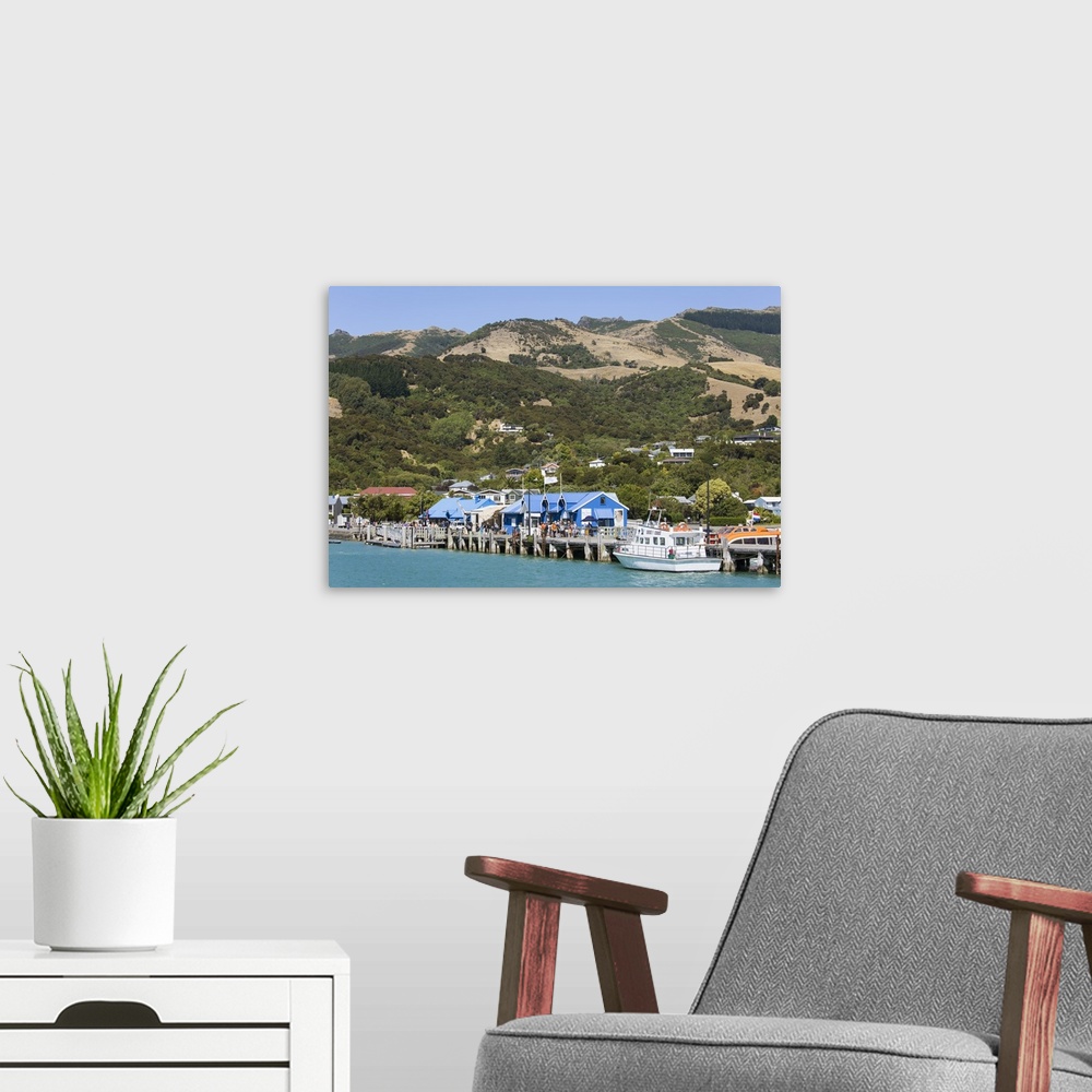 A modern room featuring View from Akaroa Harbour to the Main Wharf, Akaroa, Banks Peninsula, Canterbury, South Island, Ne...