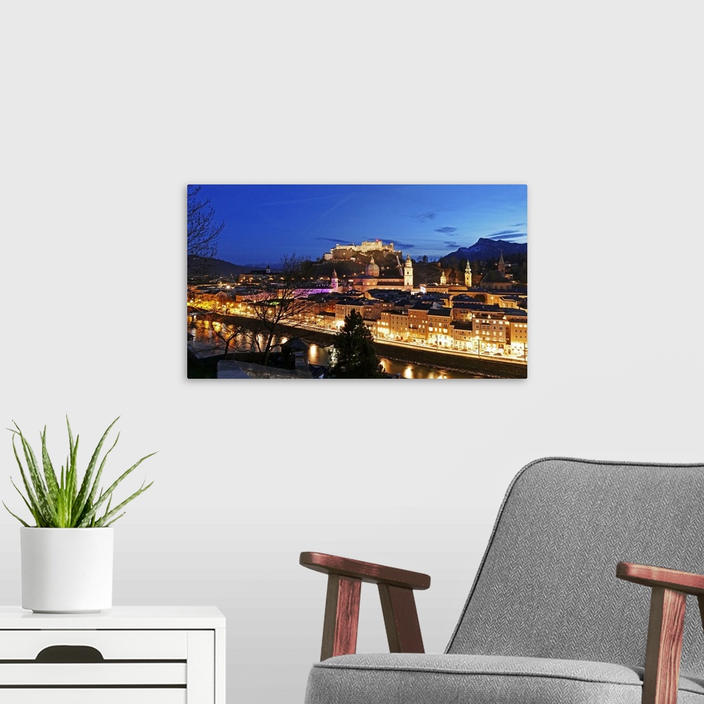 A modern room featuring View from Kapuzinerberg Hill towards old town, Salzburg, Austria