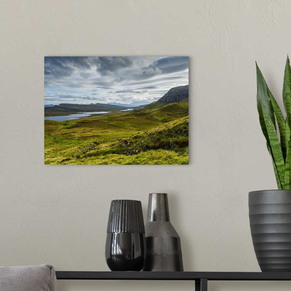 A modern room featuring View from The Storr towards the Loch Leathan, Isle of Skye, Inner Hebrides, Scotland, United King...