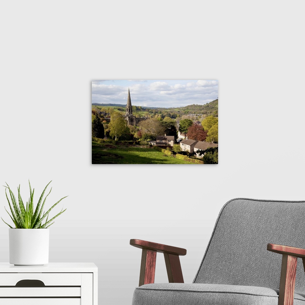 A modern room featuring View of Parish Church and town, Bakewell, Derbyshire, England, United Kingdom, Europe
