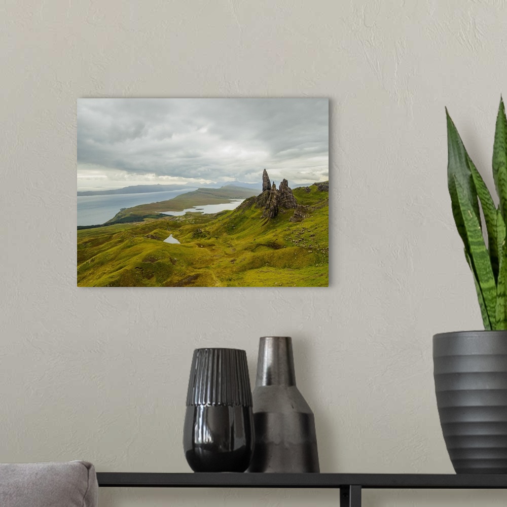 A modern room featuring View of the Old Man of Storr, Isle of Skye, Inner Hebrides, Scotland, United Kingdom, Europe