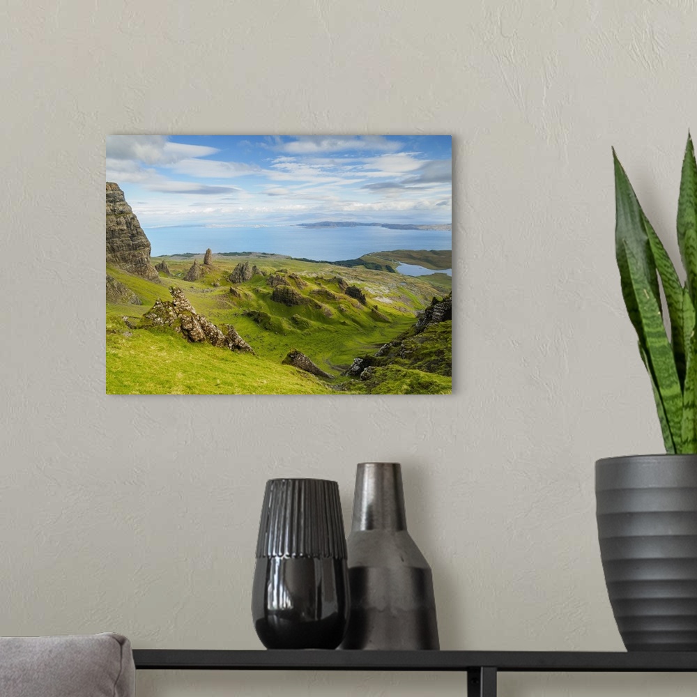 A modern room featuring View of the Old Man of Storr, Isle of Skye, Inner Hebrides, Scotland, United Kingdom, Europe