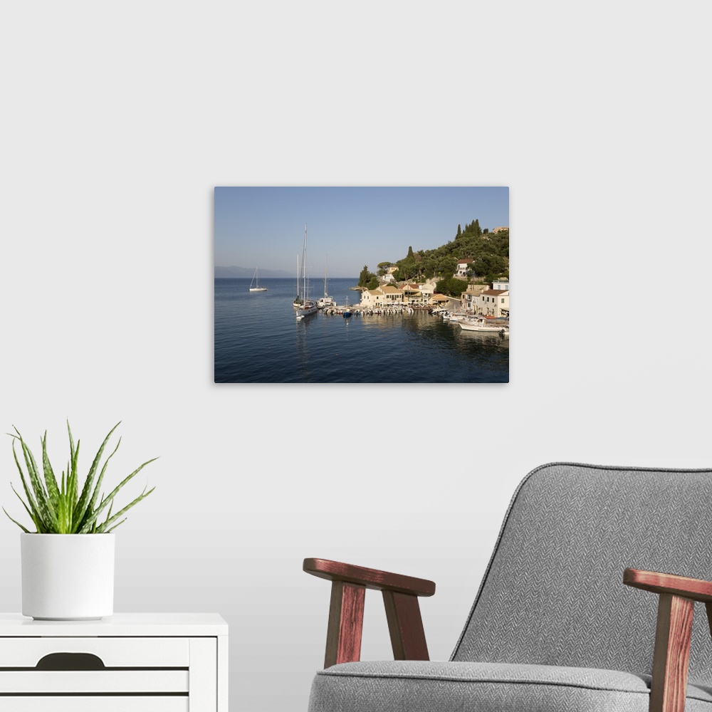 A modern room featuring View over harbour, Loggos, Paxos, Ionian Islands, Greek Islands, Greece, Europe