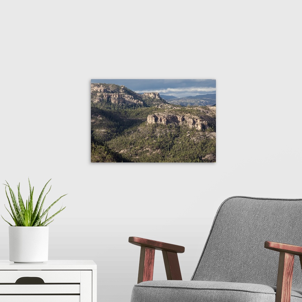 A modern room featuring Volcanic plateau of Sierra Tarahumara, above Copper Canyon, Chihuahua, Mexico, North America