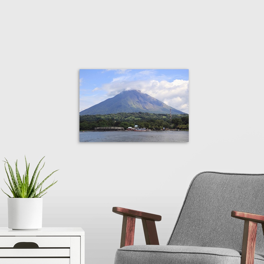 A modern room featuring Volcano Concepcion, Isla de Ometepe, Ometepe Island, Lake Nicaragua, Nicaragua