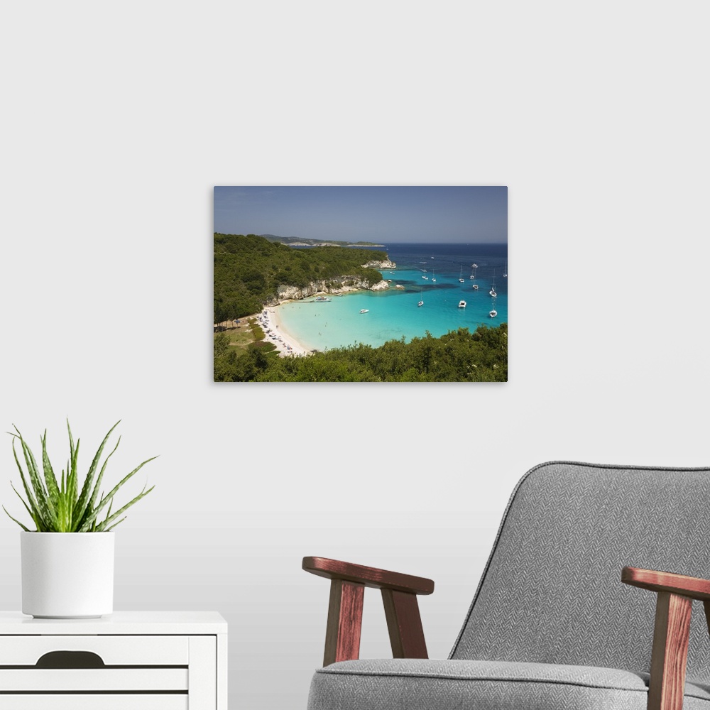 A modern room featuring Voutoumi beach, Antipaxos, Ionian Islands, Greek Islands, Greece, Europe