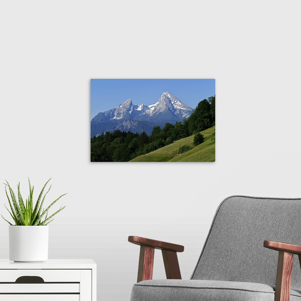 A modern room featuring Watzmann Mountain, 2713m, Berchtesgaden, Upper Bavaria, Bavaria, Germany