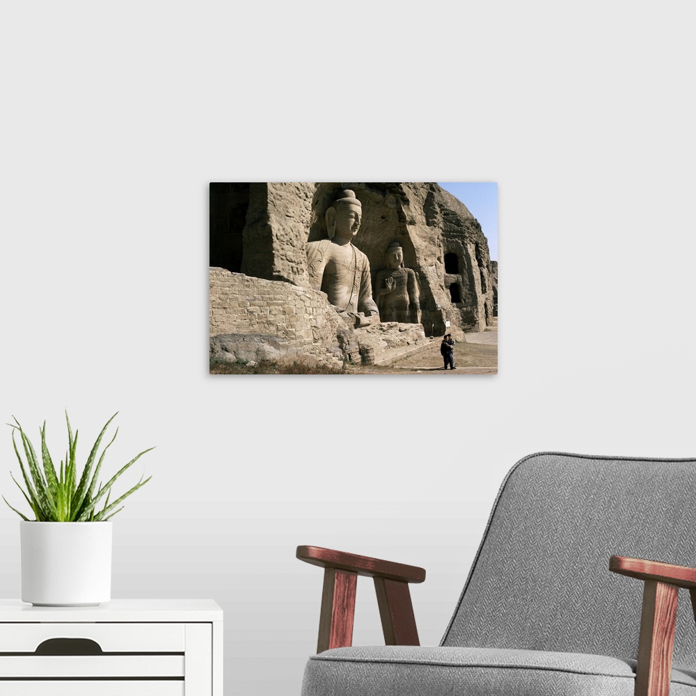 A modern room featuring Yungang Buddhist caves, Datong, Shanxi, China, Asia