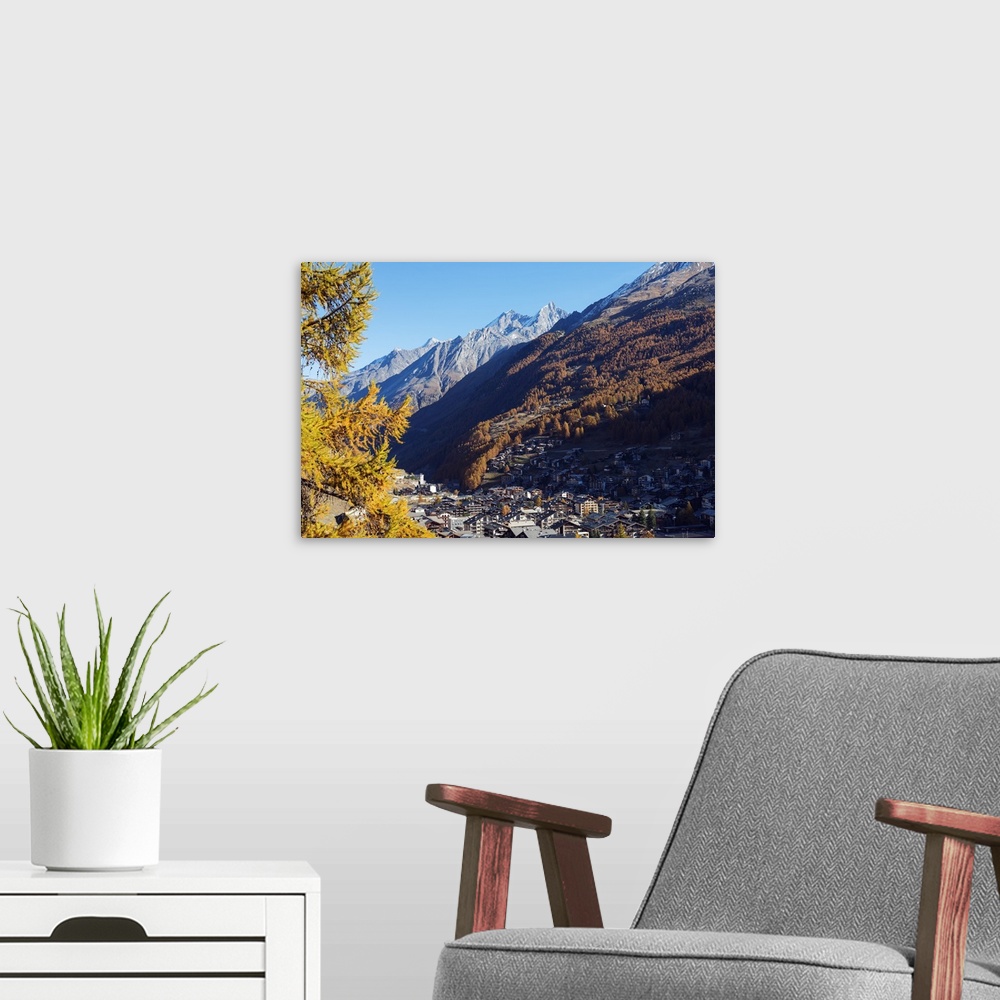 A modern room featuring Zermatt in autumn, Valais, Swiss Alps, Switzerland, Europe