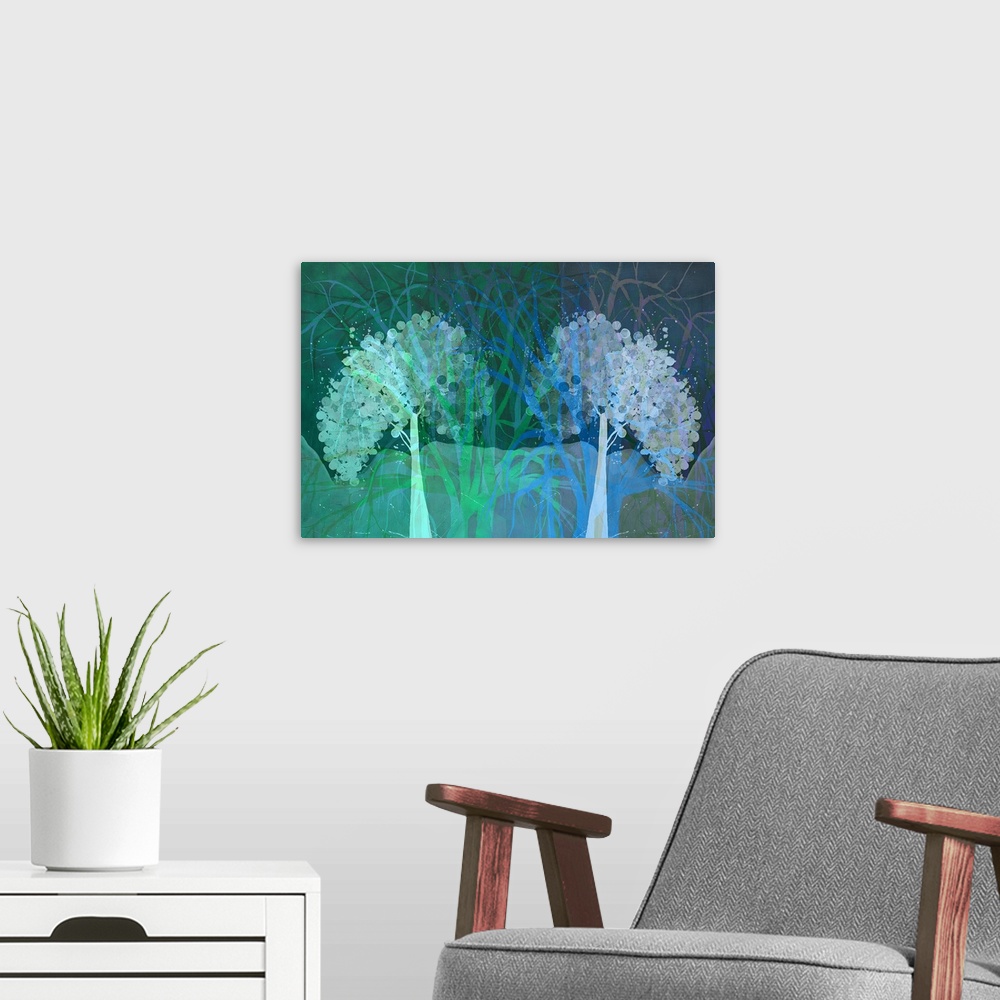 A modern room featuring Tree Tops With Spotted Trees Dark