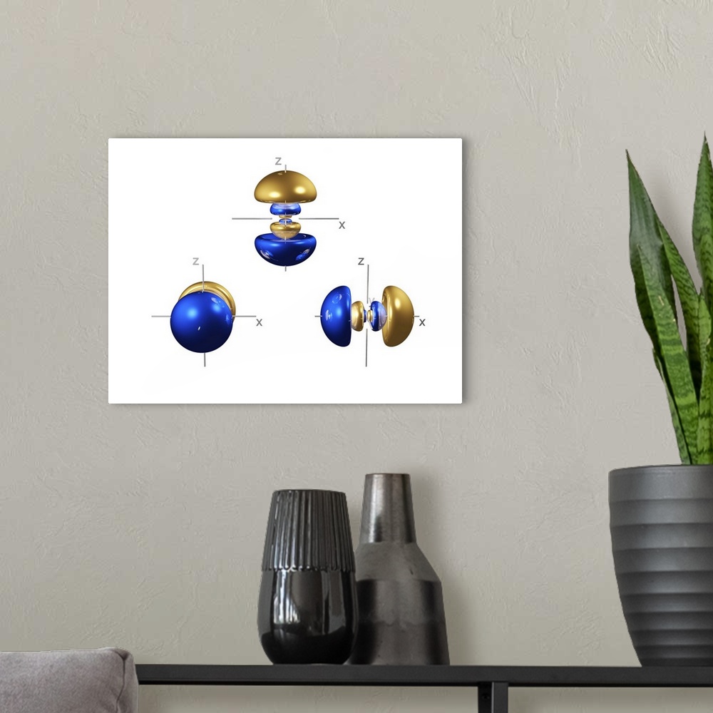 A modern room featuring 4p electron orbitals, computer model. An electron orbital is a region around an atomic nucleus (n...