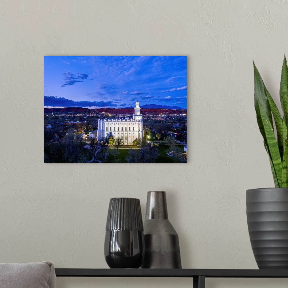 A modern room featuring The St. George Utah Temple was the first operating temple. The temple site was originally dedicat...