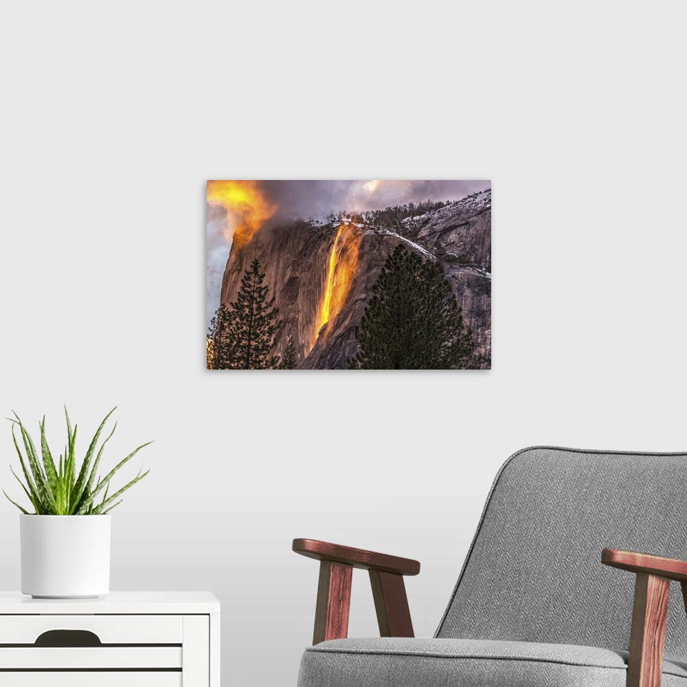 A modern room featuring Horsetail Falls, Yosemite National Park