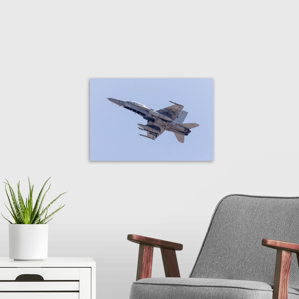 A modern room featuring A Spanish Air Force F/A-18B Hornet launches out of Nellis Air Force Base, Nevada, on a Red Flag m...