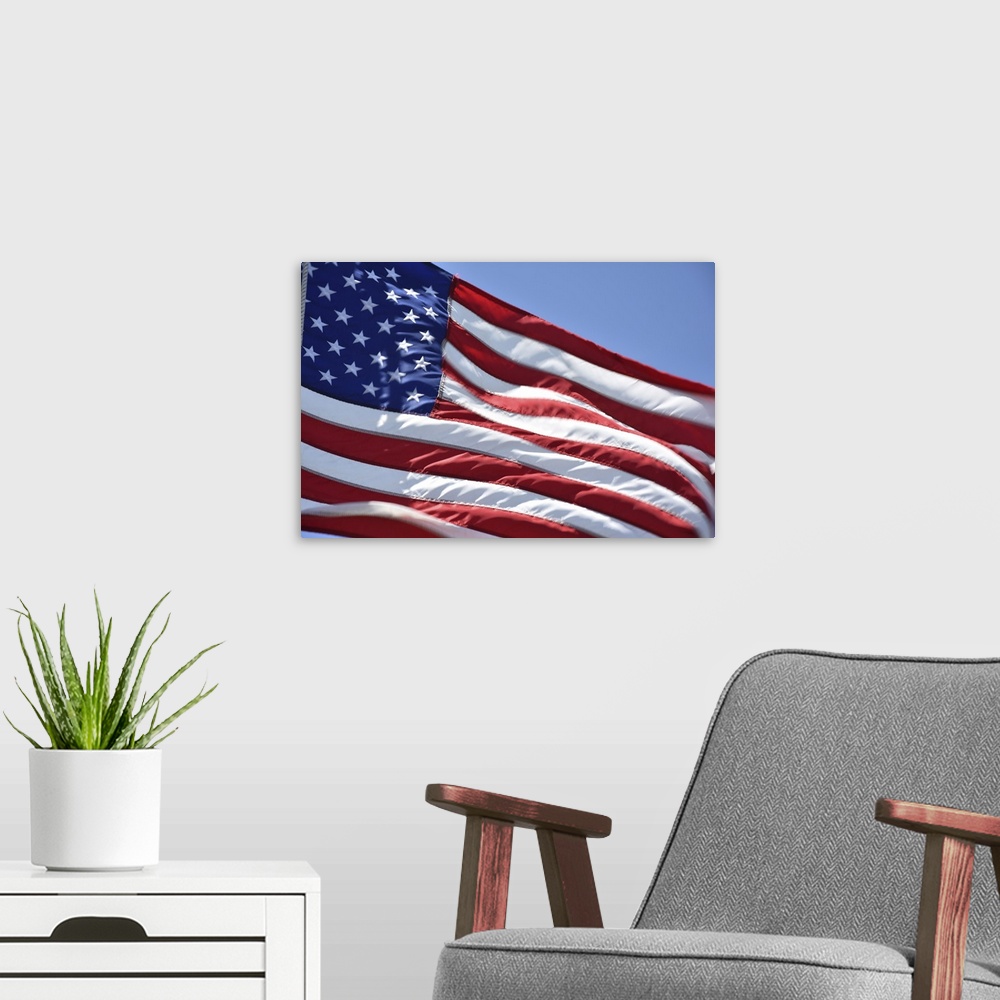 A modern room featuring Close-up of the American flag.