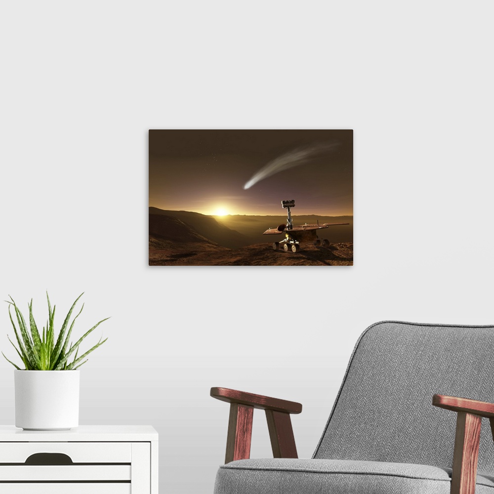A modern room featuring Comet over Endeavour Crater.