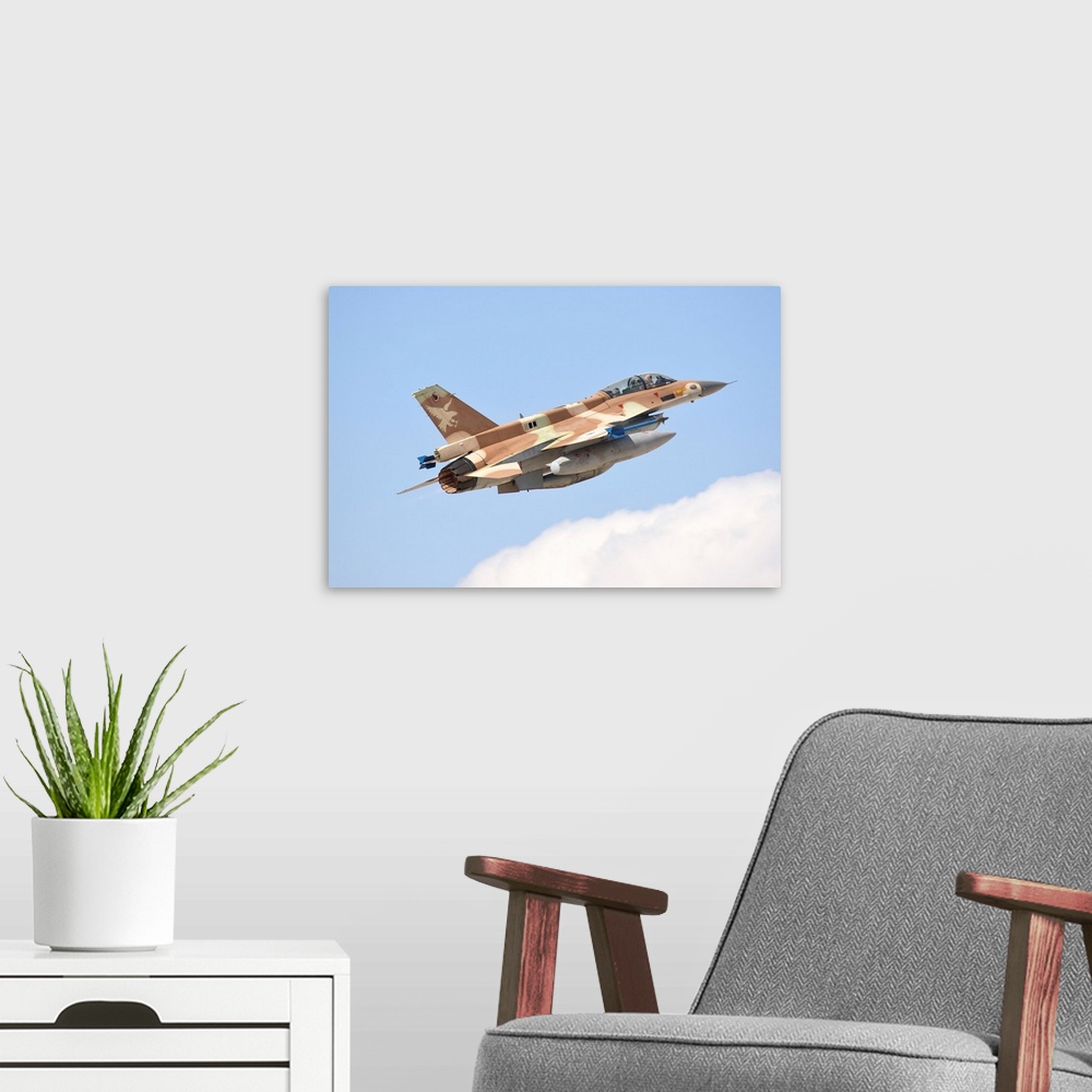 A modern room featuring Israeli Air Force F-16D Barak taking off from Ovda Air Base, Israel.