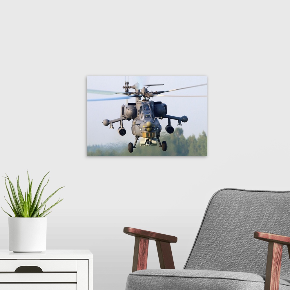 A modern room featuring Mil Mi-28N Night Hunter attack helicopter of the Russian Air Force.