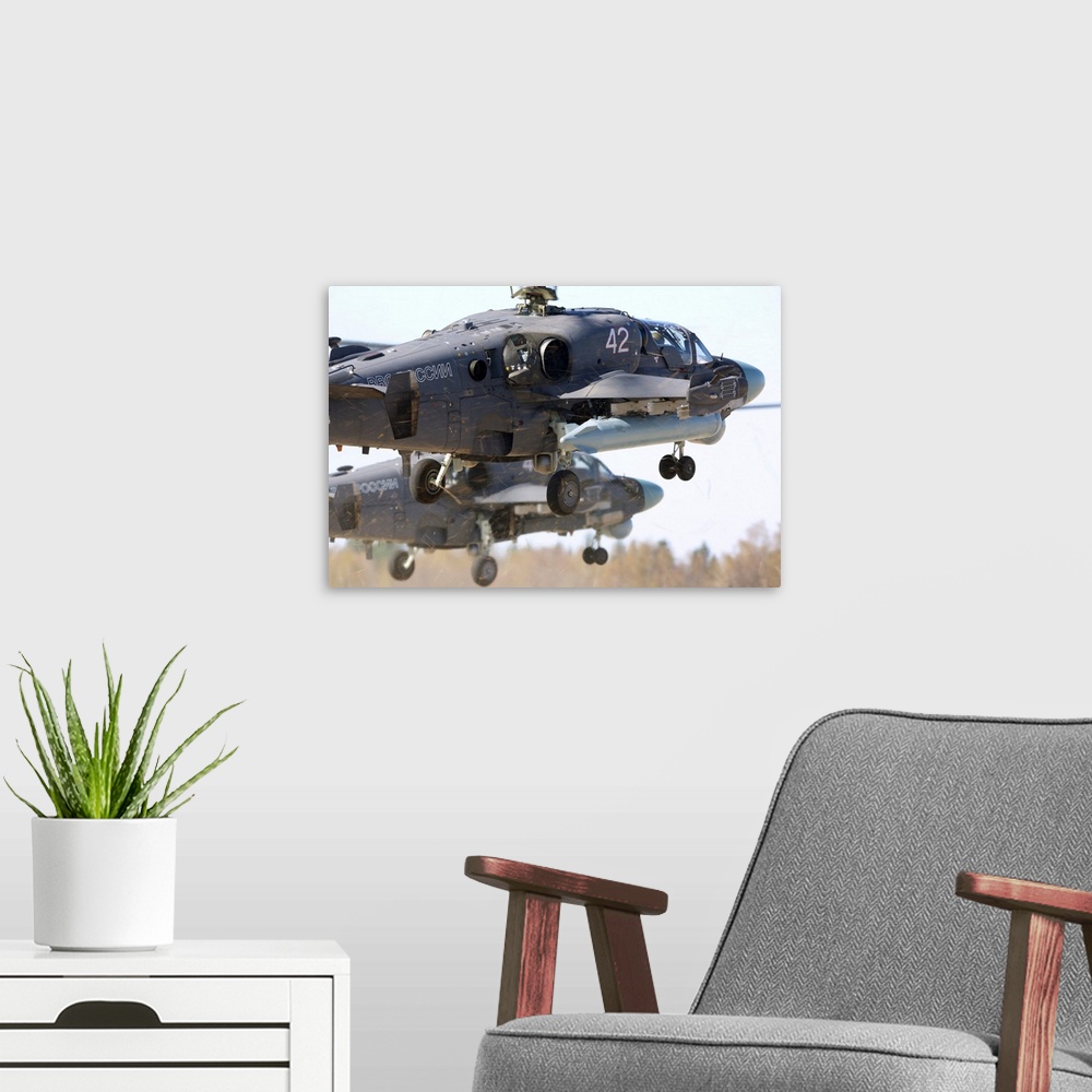 A modern room featuring Pair of Ka-52 Alligator attack helicopters of the Russian Air Force.