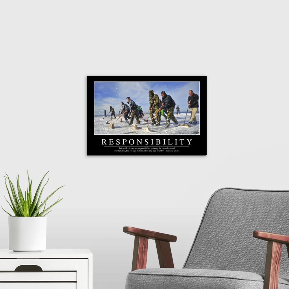A modern room featuring Responsibility: Inspirational Quote and Motivational Poster