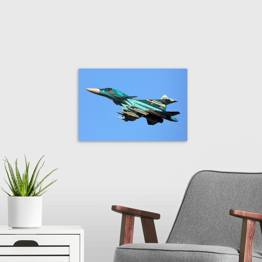 A modern room featuring Su-34 attack airplane of Russian Air Force.
