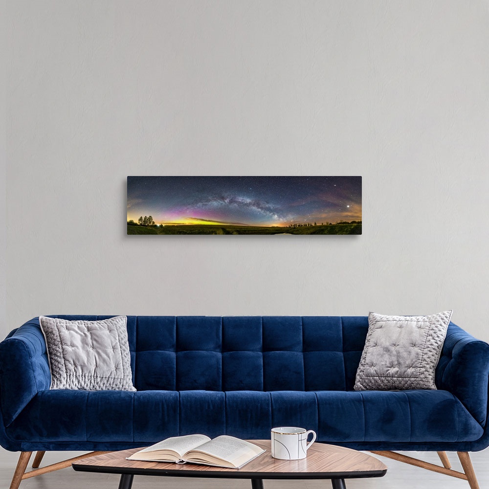 A modern room featuring The arch of the summer Milky Way across a Canadian prairie sky on a spring night.