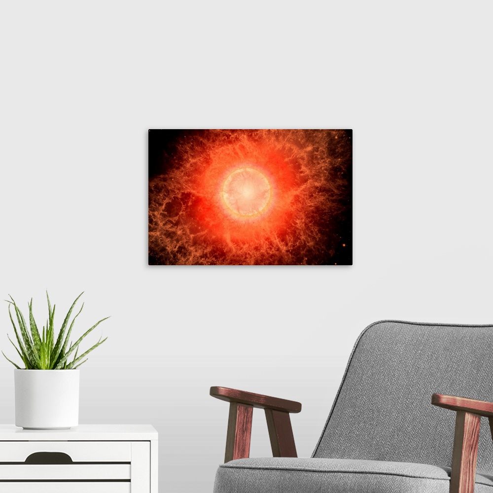 A modern room featuring The death of a star as it becomes a supernova.