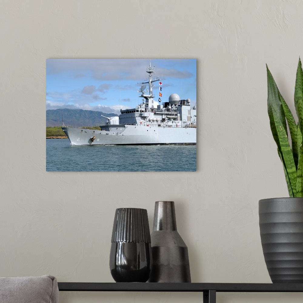 A modern room featuring The French navy frigate FS Prairial departs Joint Base Pearl Harbor-Hickam.