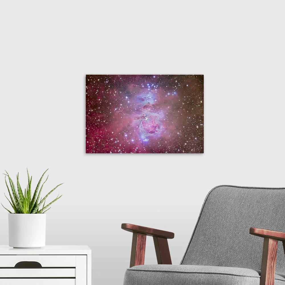 A modern room featuring The Orion Nebula, M42 and M43, with surrounding associated nebulae and star clusters, such as the...