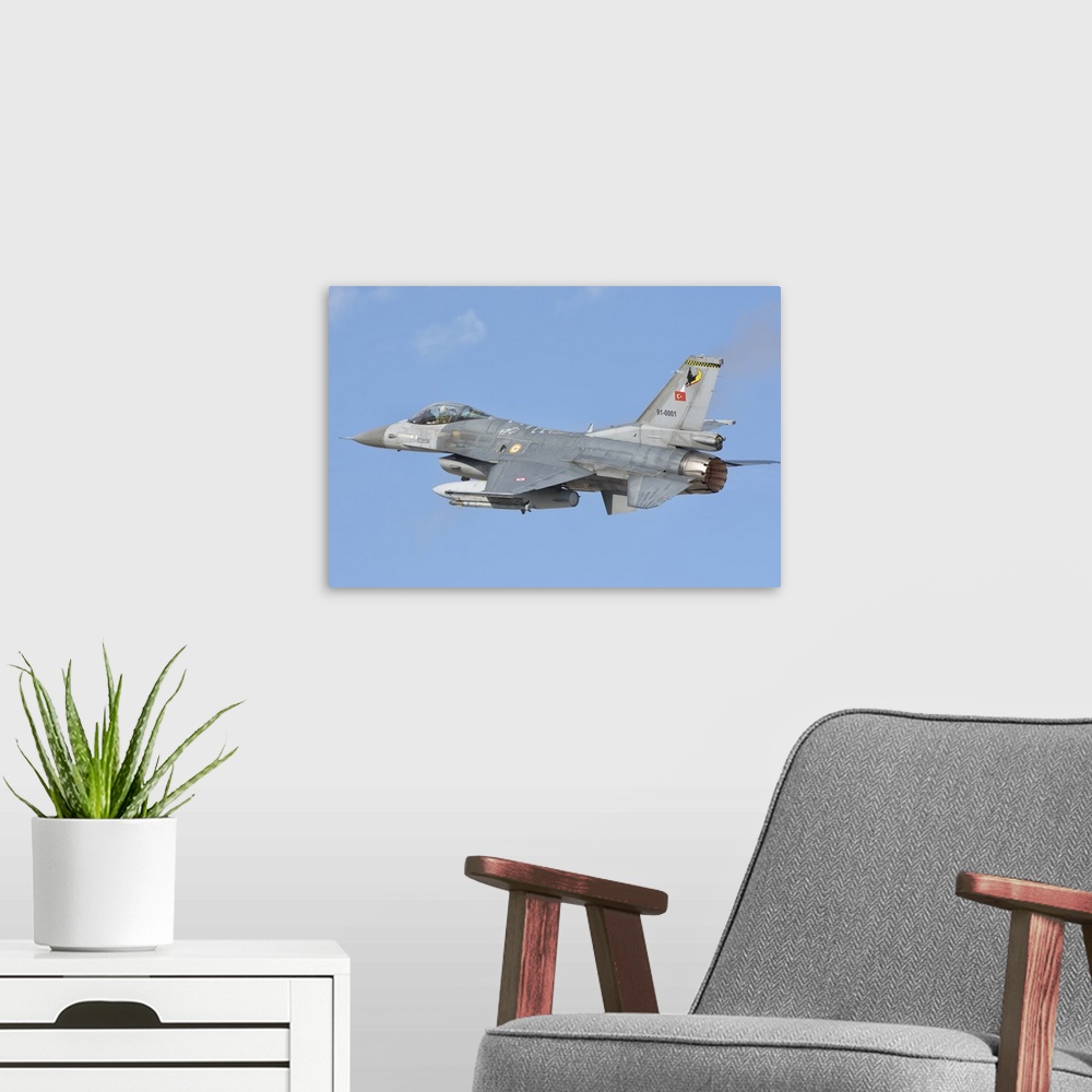 A modern room featuring Turkish Air Force F-16 in flight during Exercise Anatolian Eagle 2016 in Konya, Turkey.