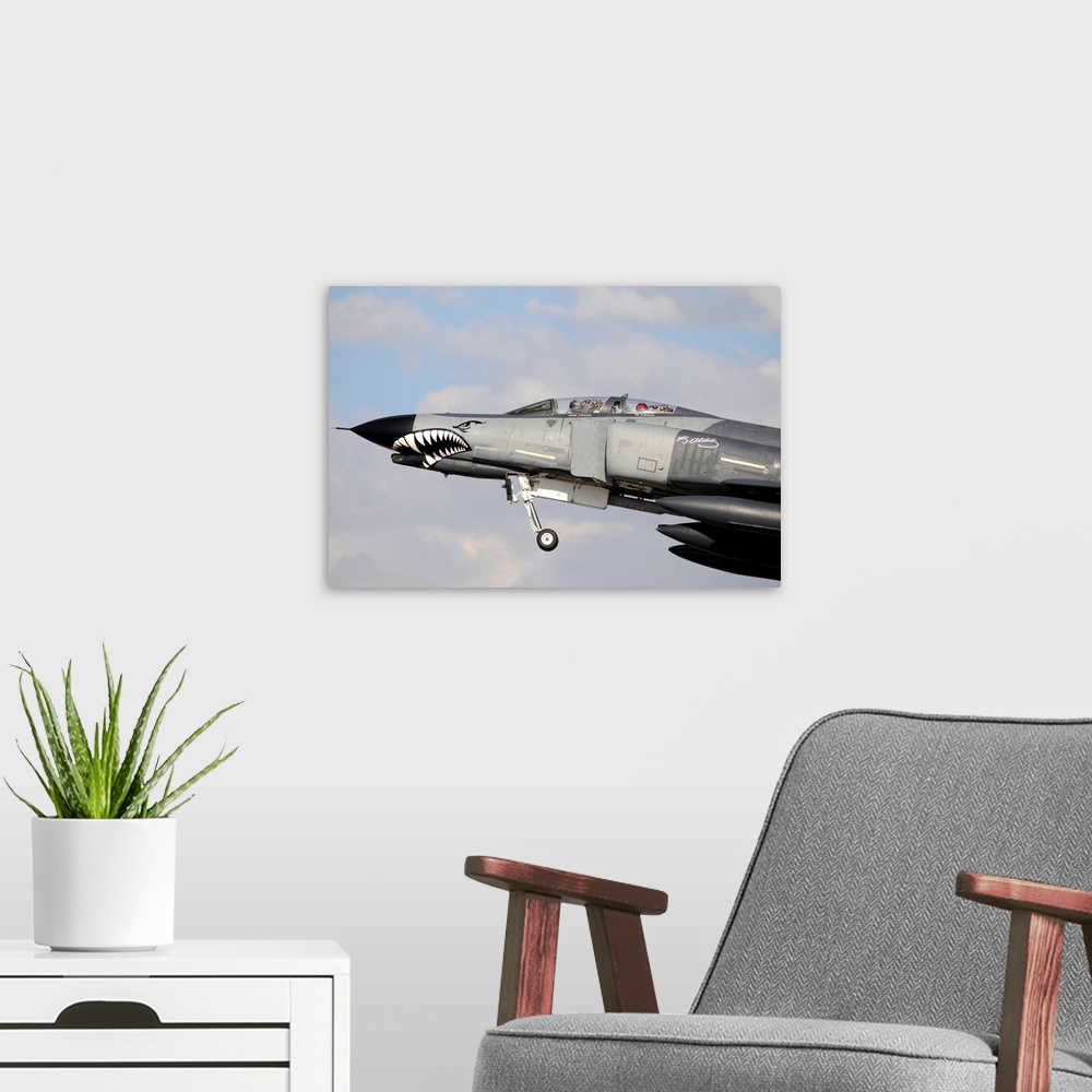 A modern room featuring Turkish Air Force F-4E 2020 Terminator taking off.