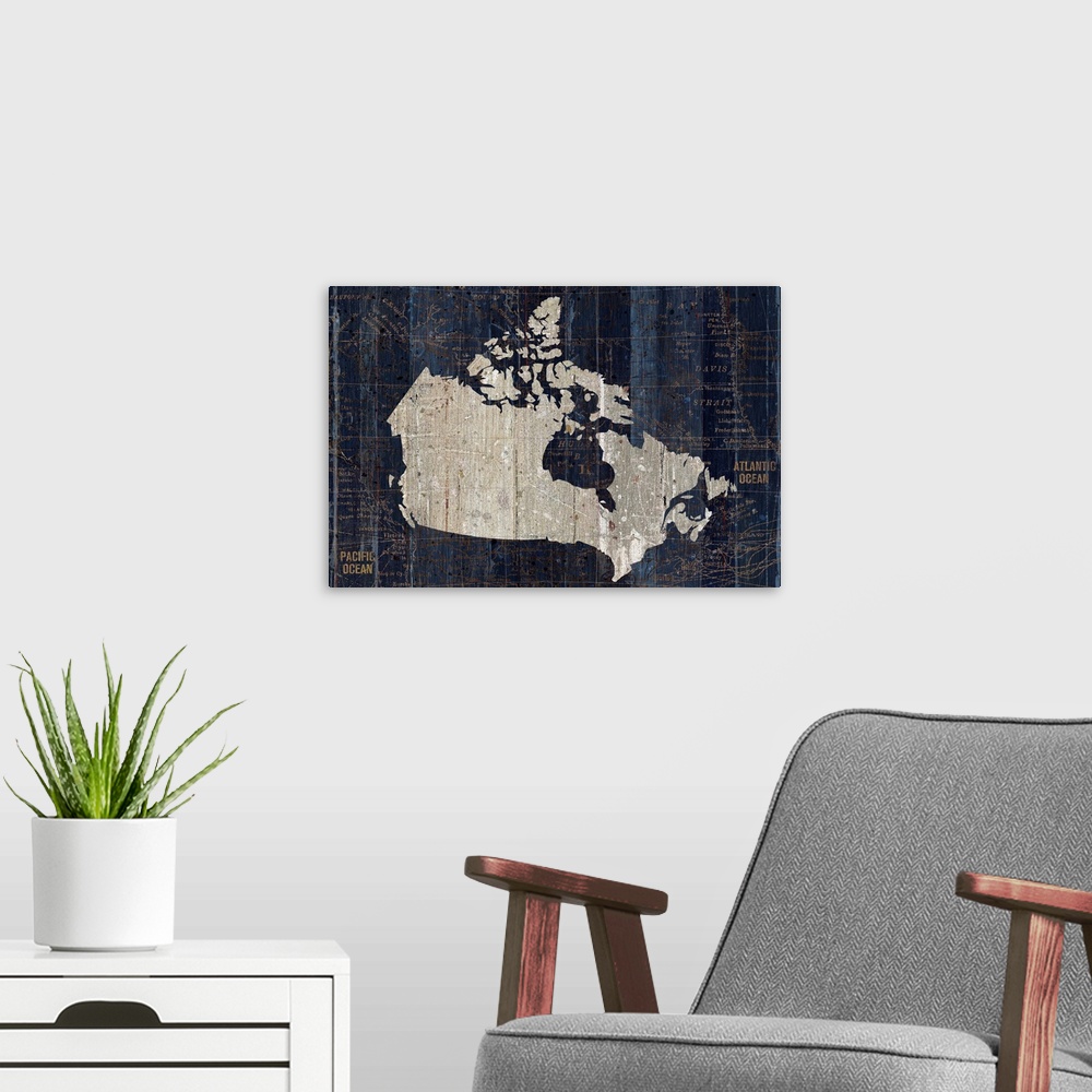 A modern room featuring Old World Map Blue Canada