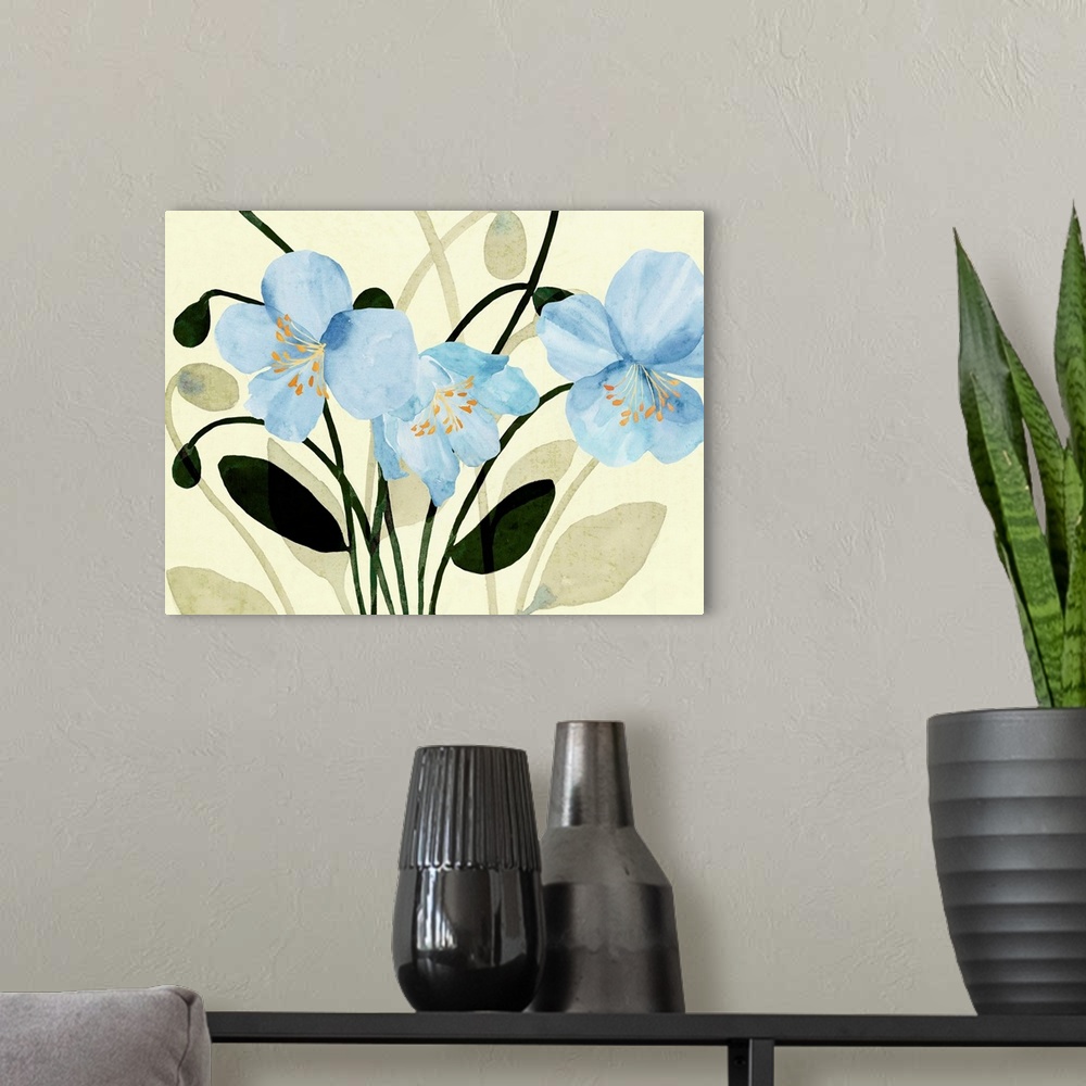 A modern room featuring Blue Poppies II