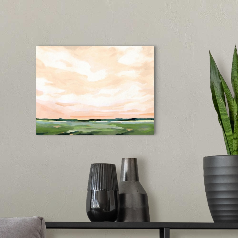 A modern room featuring Coral Skies II