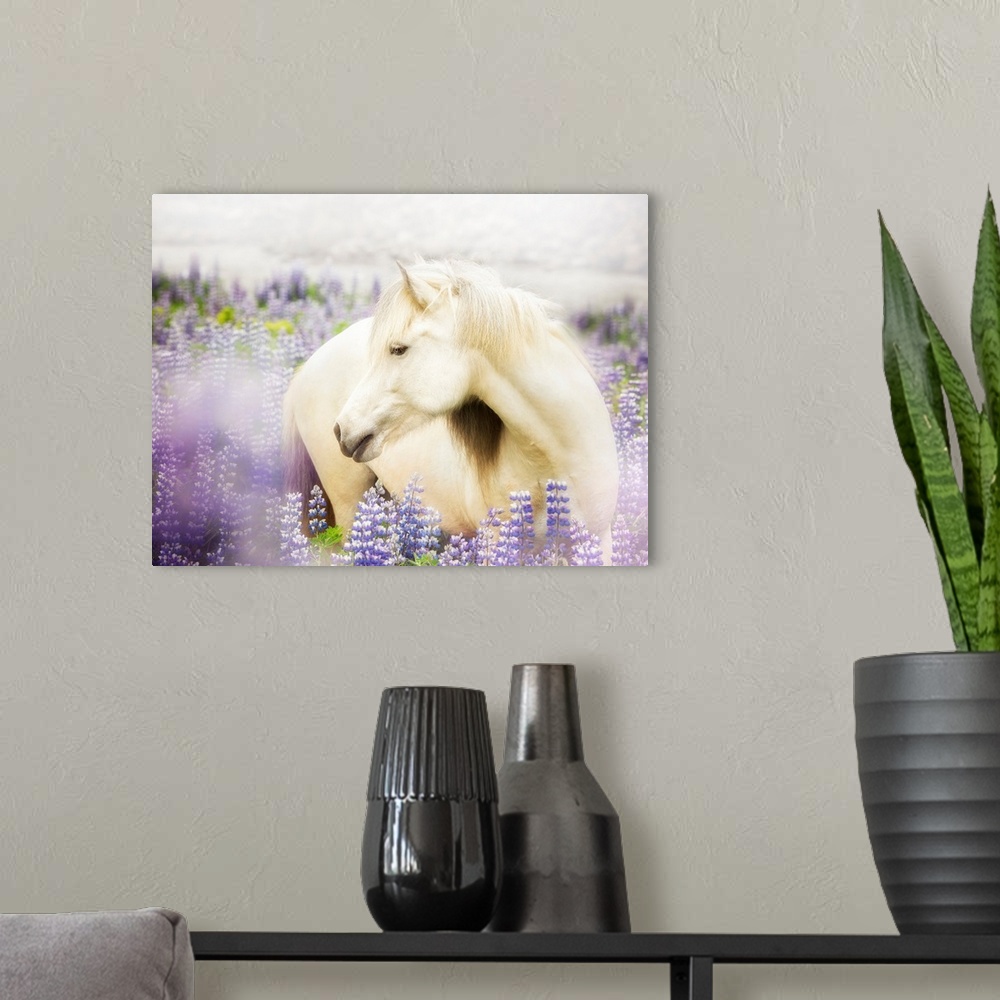 A modern room featuring Horse In Lavender III
