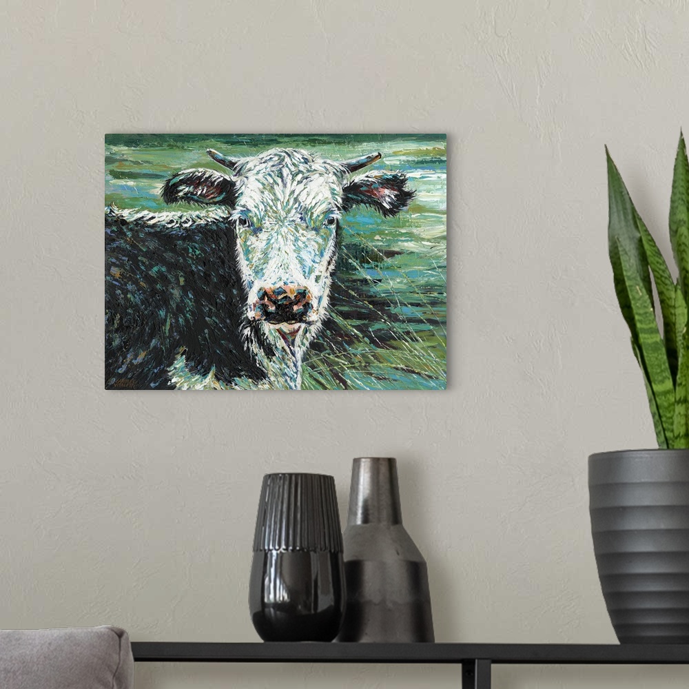 A modern room featuring Marshland Cow I