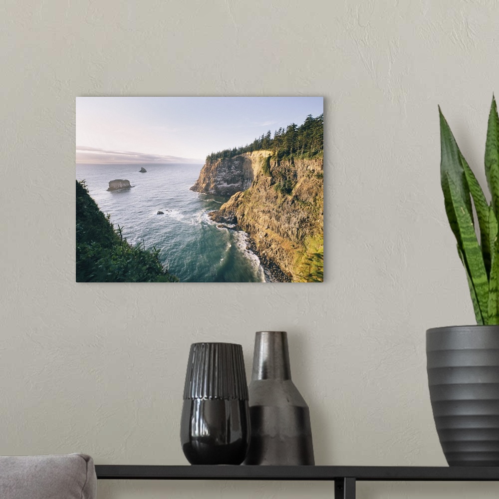 A modern room featuring Seaside cliffs along the Oregon coast in the early morning.