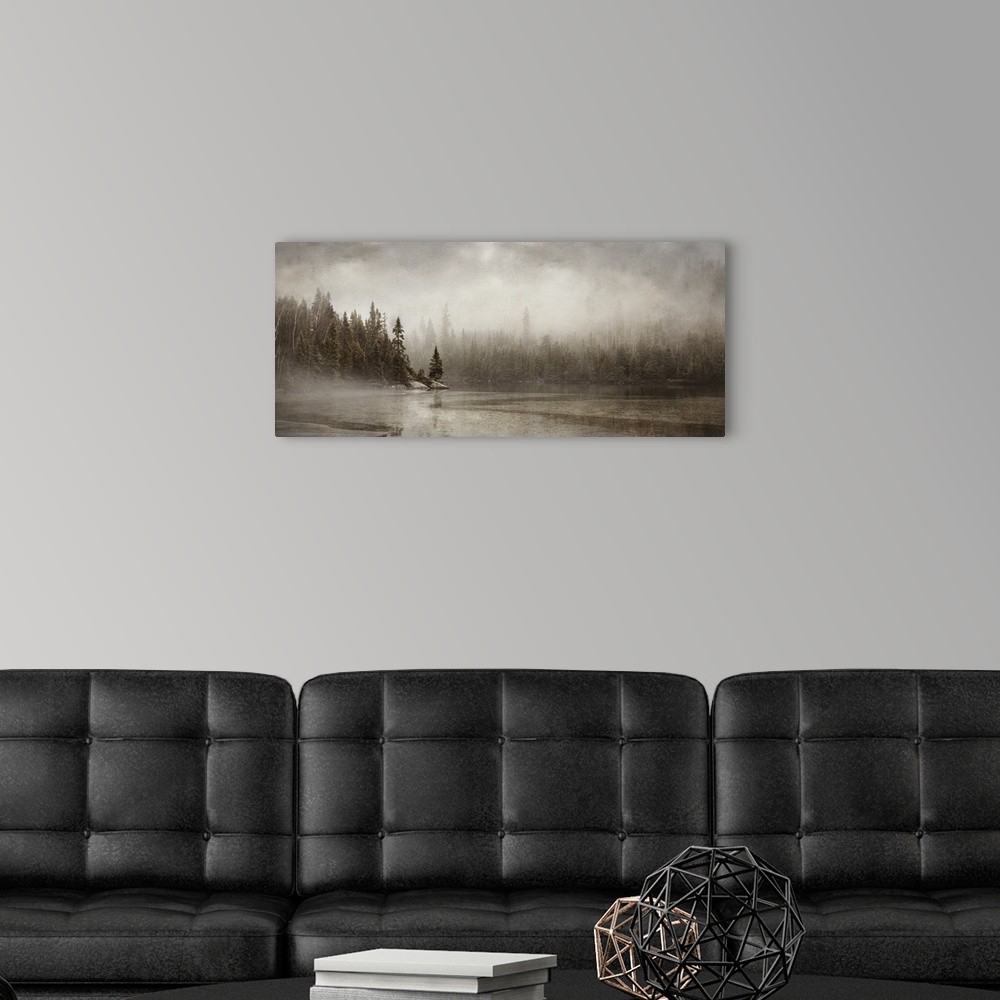 A modern room featuring Northern autumn landscape in fog and ice, thunder bay, Ontario, Canada.