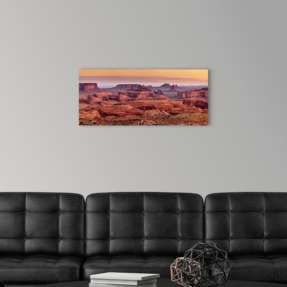 A modern room featuring USA, Arizona, Monument Valley Navajo Tribal Park, Panoramic view from Hunt's Mesa at dawn