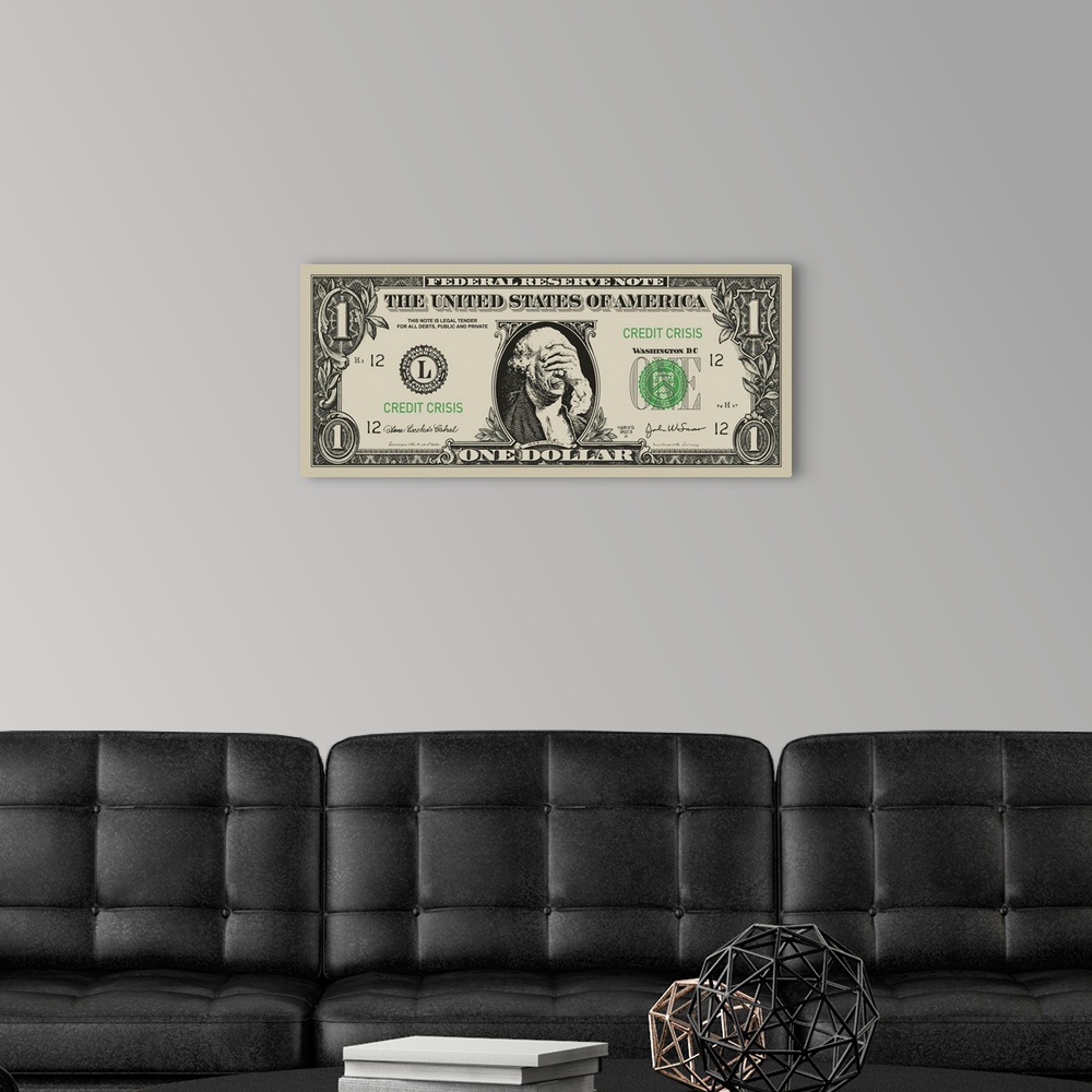 A modern room featuring Vector illustration of a dollar bill illustrating a credit crisis.