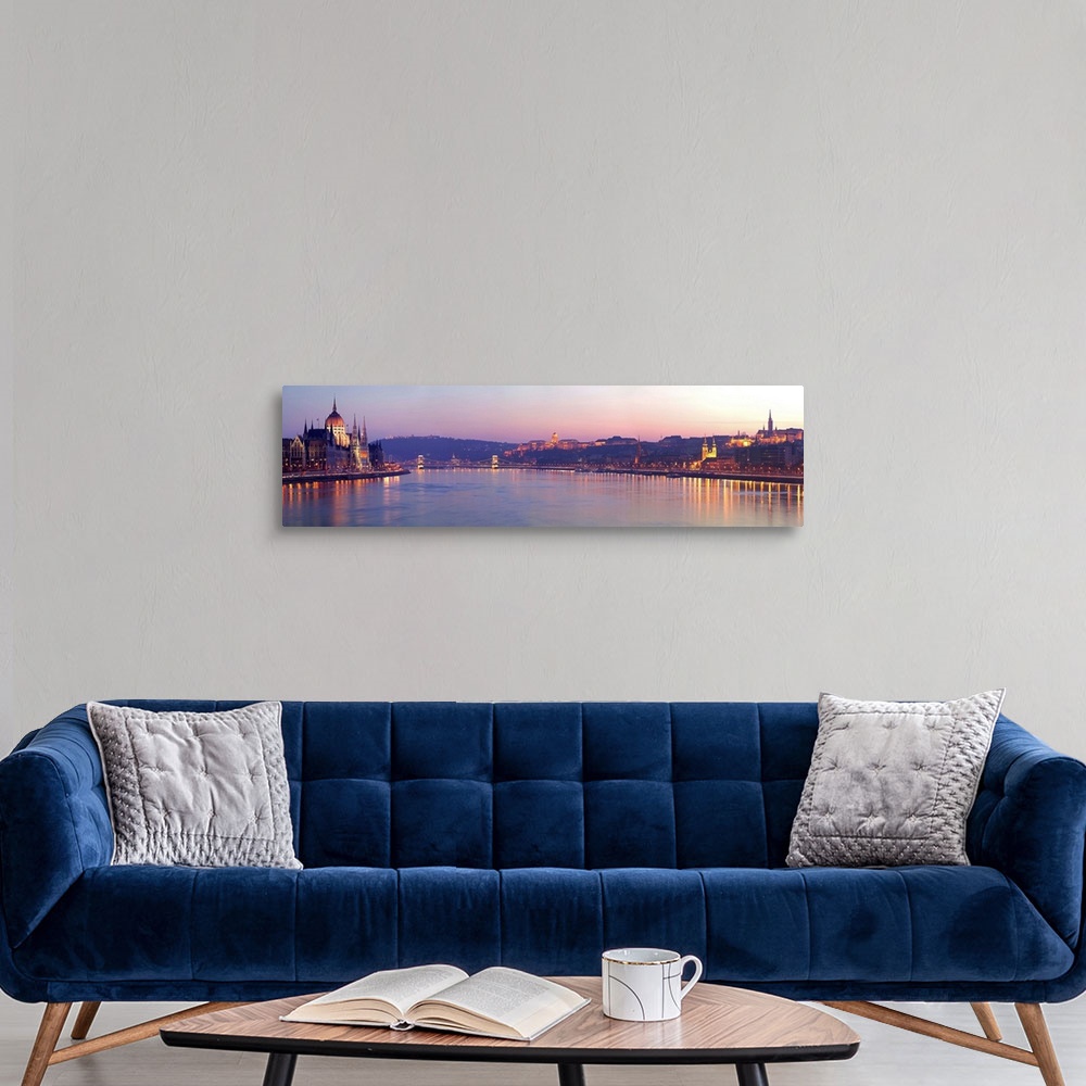 A modern room featuring Hungary, Budapest, view of the Danube river and Chain Bridge (in the left the Parliament; in the ...