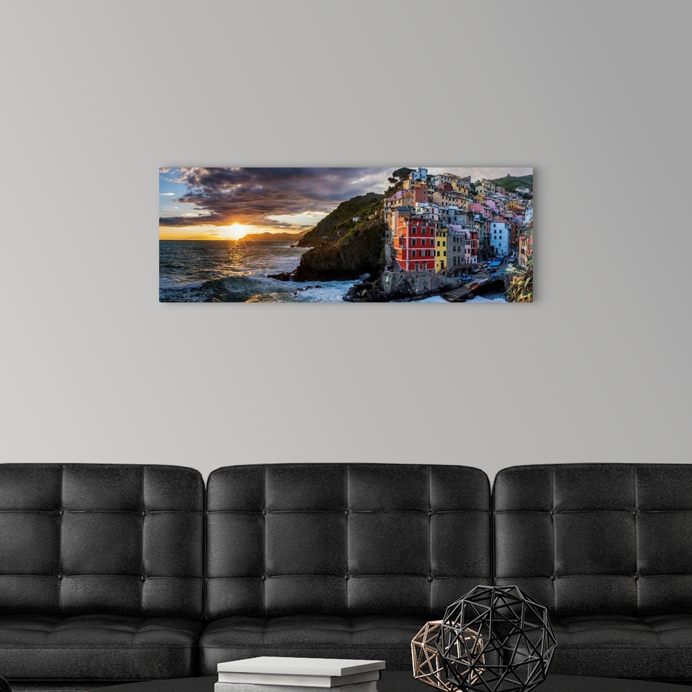 A modern room featuring Riomaggiore At Sunset, Cinque Terre, Liguria, Italy