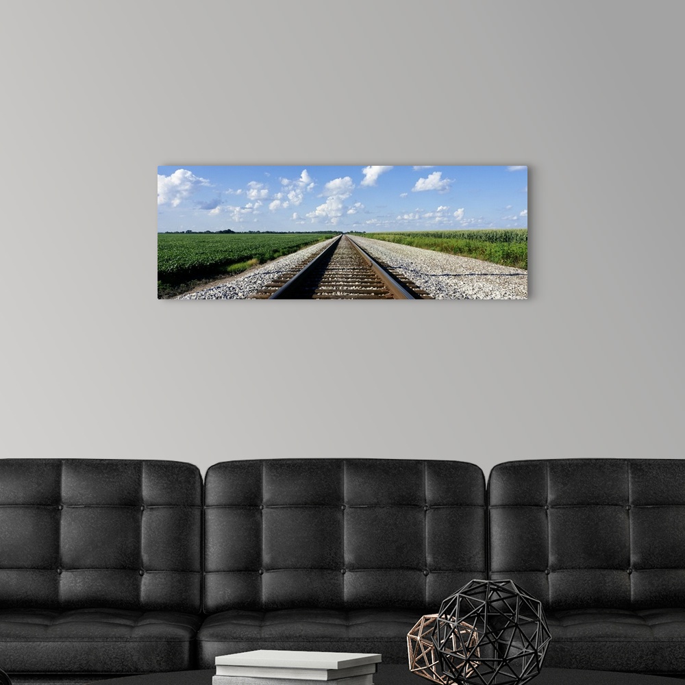 A modern room featuring Railroad Tracks