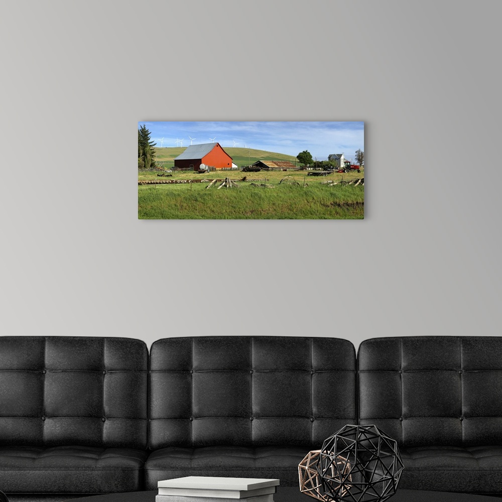 A modern room featuring Red barn in a country farm eastern Washington State
